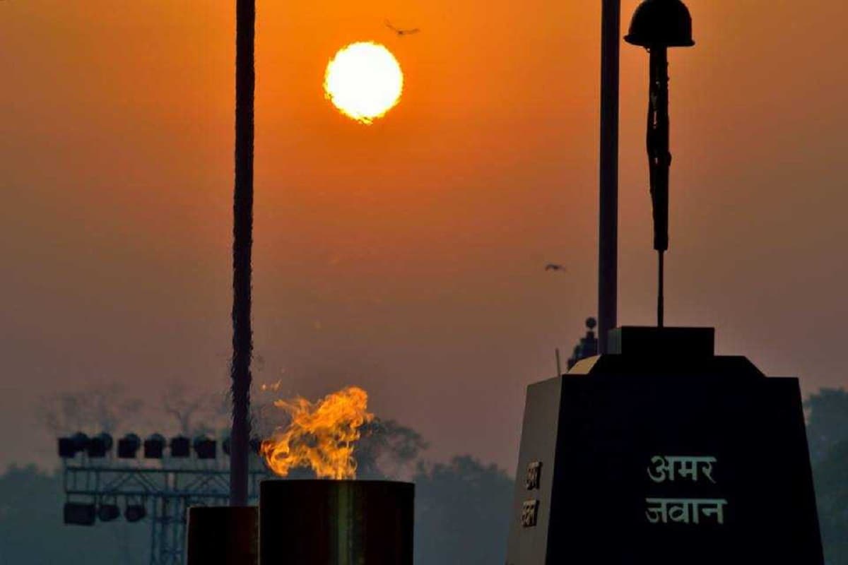The eternal flame burning at the Kargil War Memorial, Dras